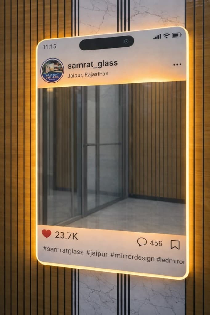 مرآة بإضاءة خلفية LED بتصميم يشبه منشور إنستغرام على شاشة هاتف